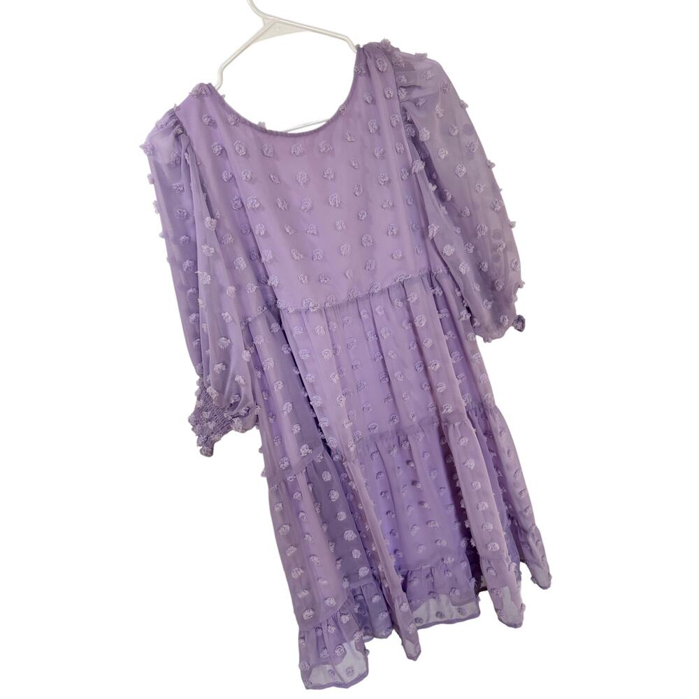 NWT Vine & Love women's textured polka dot short Sleeve Dress purple Sz large
